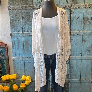 New! Sundance Open Knit Crochet Cream Cardigan Sweater